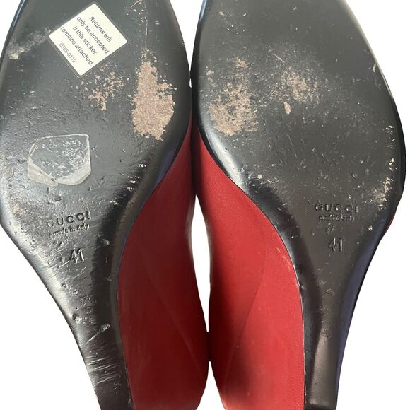 Gucci EUR 41 Wedge Heels Round Toe Deep Red Career Comfort GG Emblem - Picture 15 of 16